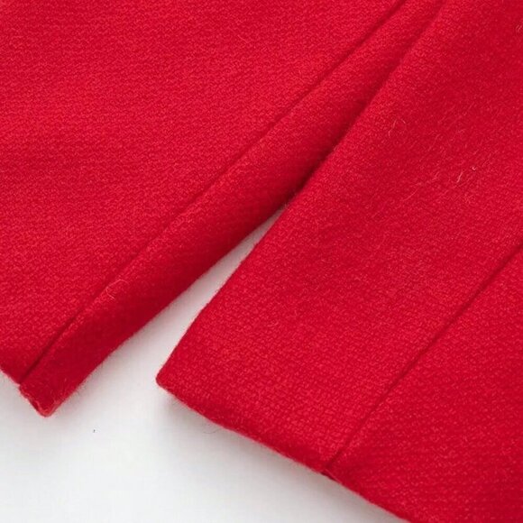 Red Elegant Women's Casual Tweed Jacket Decorated Long Sleeves Coat - Picture 7 of 8